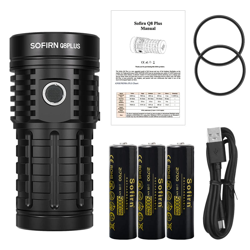 Novara Titan Q8 Pro — 16,000 Lumen Tactical Flashlight | USB-C Rechargeable XHP50B LED Torch